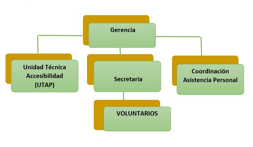 Diagrama ET: Gerencia, secretaria, voluntarios, UTAP y Asistencia personal